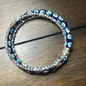 Blue Evil Eye Beaded Wrap Bracelet - Unbranded